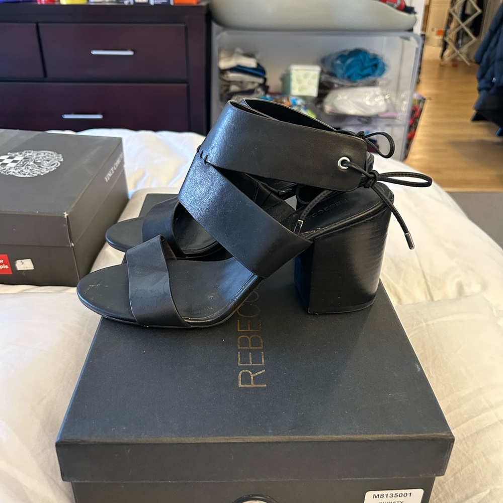 Rebecca Minkoff Black Leather Christy Stacked Heels